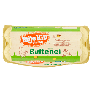 Blije Kip Buiten ei vrije uitloop eieren L.
