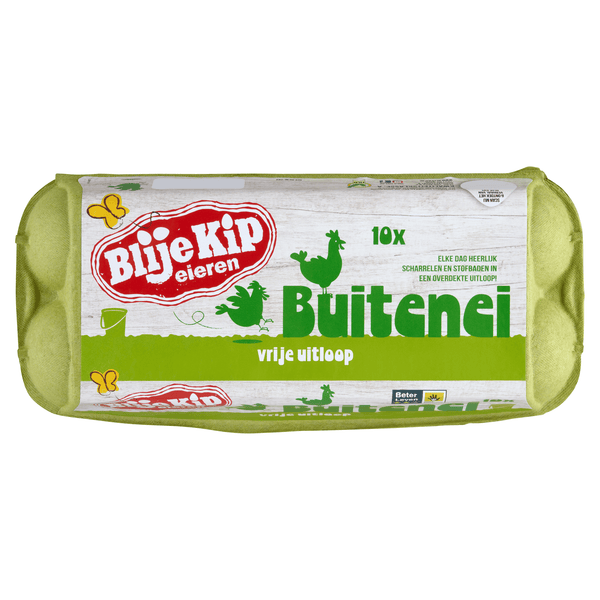 Blije Kip Buiten ei vrije uitloop eieren L.