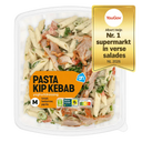 Pasta salad chicken kebab