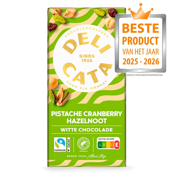 Delicata Reep witte chocolade pistache cranberry