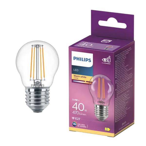 Philips LED Glühbirne Kugel klar E27 40W