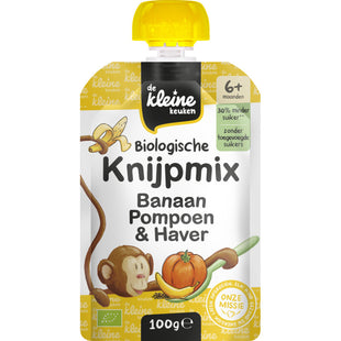 De Kleine Keuken Knijpmix banaan, pompoen & haver 6m+