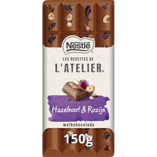 L'Atelier Melkchocoladereep hazelnoot & rozijn