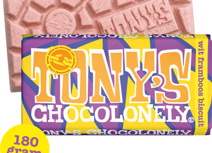 Tony's Chocolonely Bar white raspberry biscuit
