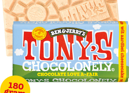 Tony's Chocolonely Reep B&J wit aardbei cheesecake