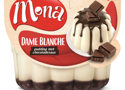 Mona Dame blanche pudding with chocolate sauce