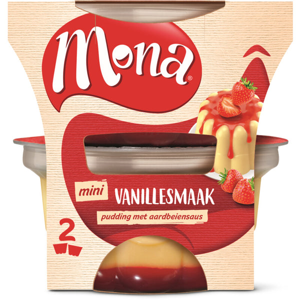 Mona Pudding vanille met aardbeiensaus duo  Dutchshopper