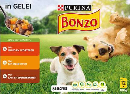 Bonzo Pouches in jelly with beef chicken lamb