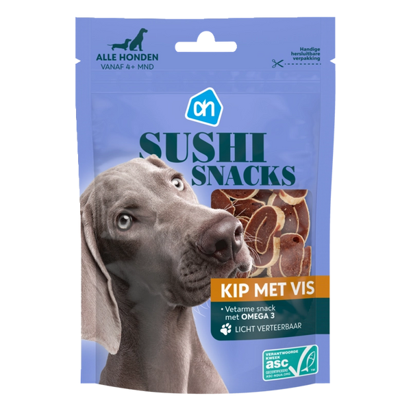 Sushi snacks kip met vis