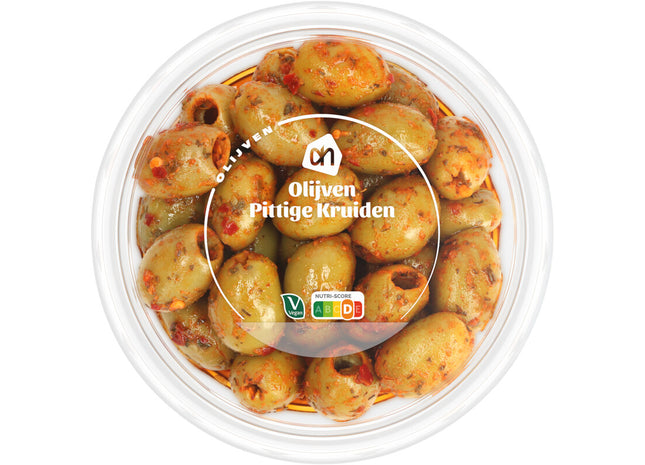 Groene olijven met pittige kruiden