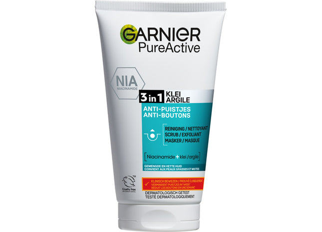 Garnier Pureactive 3-in-1 klei gezichtsmasker