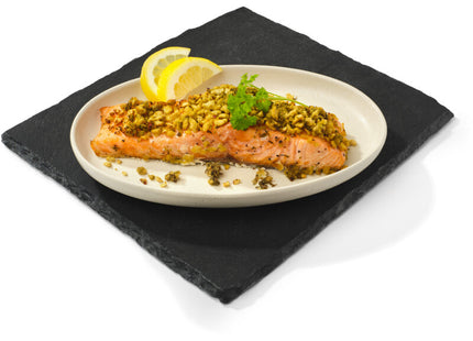 Salmon fillet casserole with crumble
