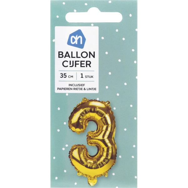 Folieballon nr 3 goud 36cm