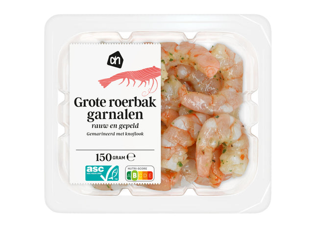 Große gebratene Garnelen roh und geschält