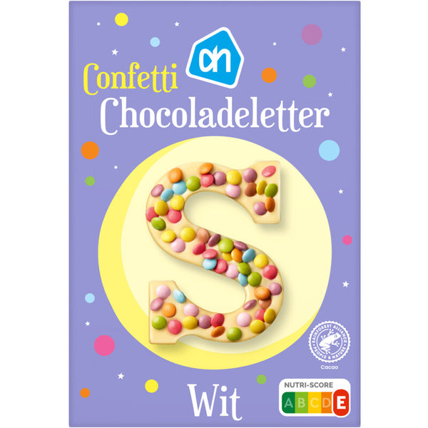 Chocoladeletter wit confetti