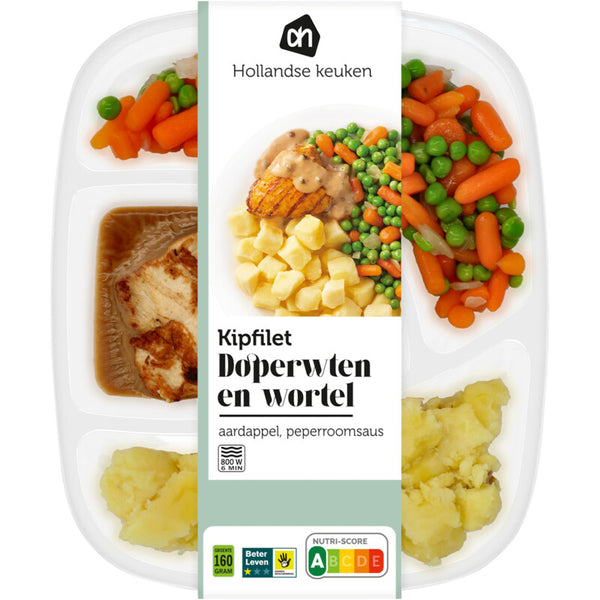 Chicken fillet pepper sauce with carrot and pea