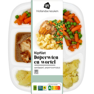 Kipfilet pepersaus met wortel en doperwt