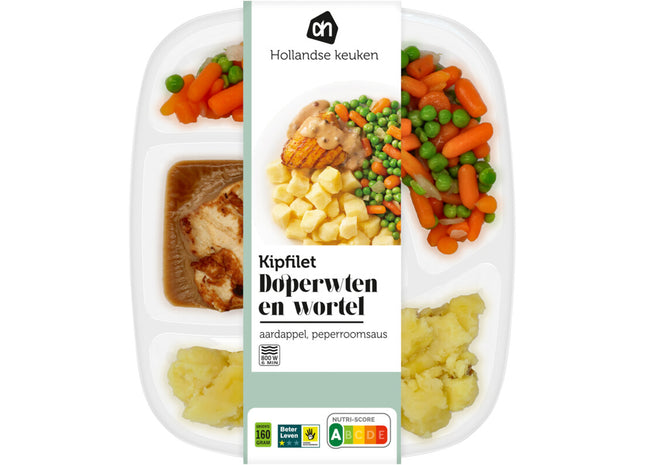 Kipfilet pepersaus met wortel en doperwt