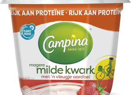 Campina Magere milde kwark aardbei
