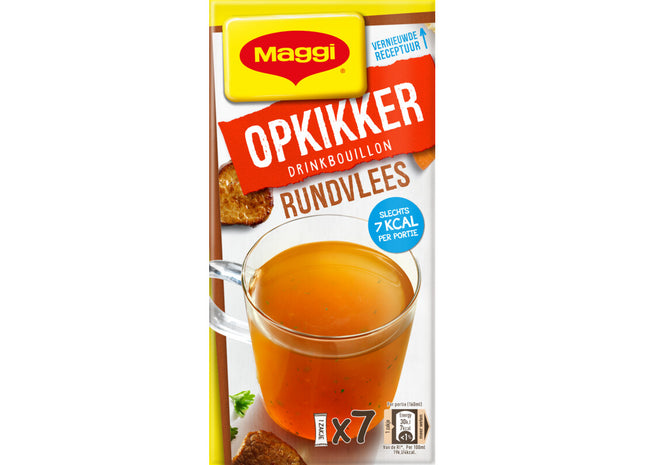 Maggi Opkikker trinkt Rinderbrühe