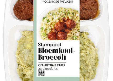 Stamppot bloemkool-broccoli gehaktbal