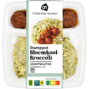 Stamppot bloemkool-broccoli gehaktbal