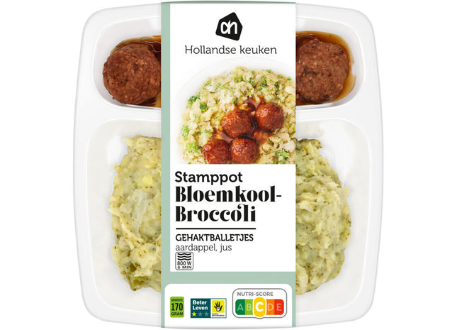 Stamppot bloemkool-broccoli gehaktbal