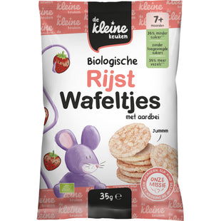 De Kleine Keuken Biologische rijstwafeltjes aardbei 7m+