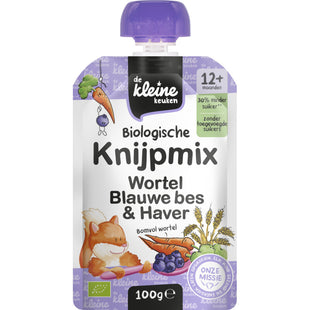 De Kleine Keuken Knijpmix wortel blauwe bes & haver 12m+