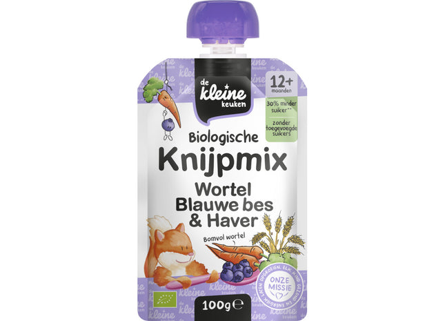 De Kleine Keuken Knijpmix wortel blauwe bes & haver 12m+