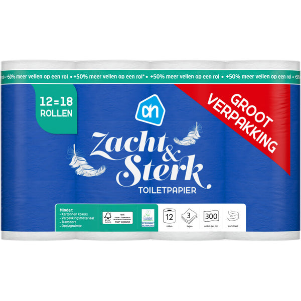 Toiletpapier zacht 3-laags 12=18 rollen