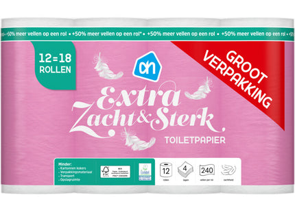 Toiletpapier zacht 4-laags 12=18 rollen