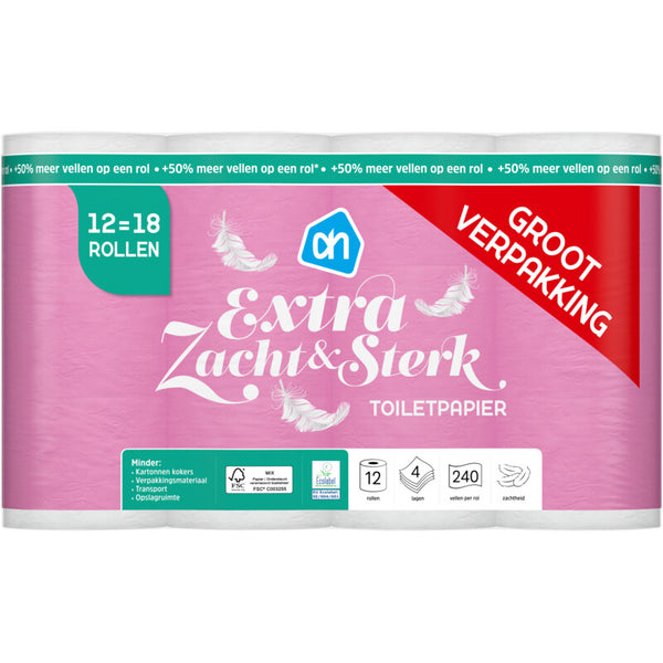 Toiletpapier zacht 4-laags 12=18 rollen