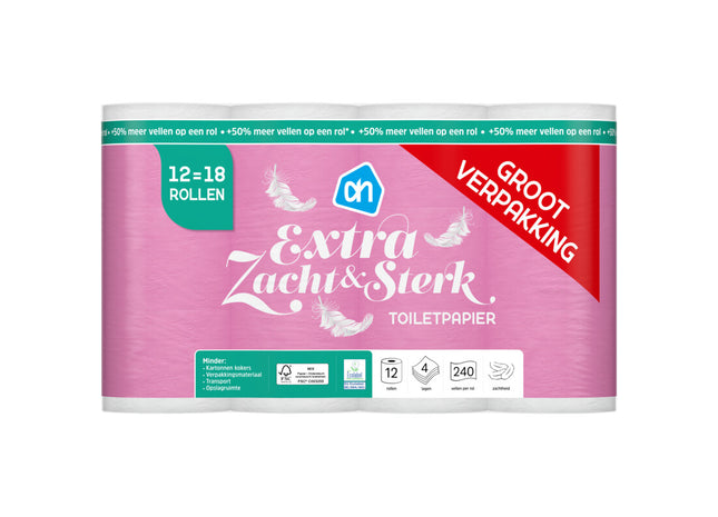 Toiletpapier zacht 4-laags 12=18 rollen