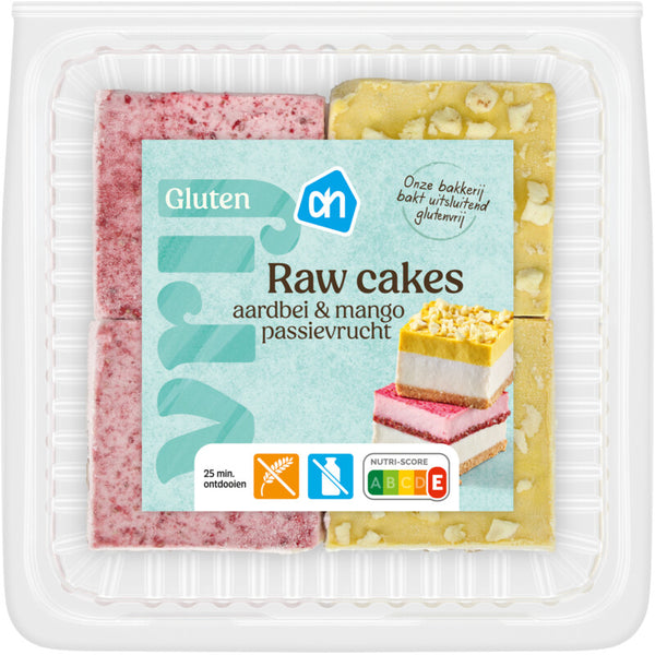 Glutenvrij Raw cakes aardbei en passievrucht mango