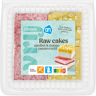 Glutenvrij Raw cakes aardbei en passievrucht mango