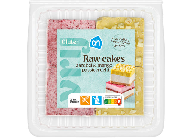 Glutenvrij Raw cakes aardbei en passievrucht mango