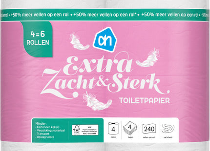 Toiletpapier zacht 4-laags 4=6 rollen
