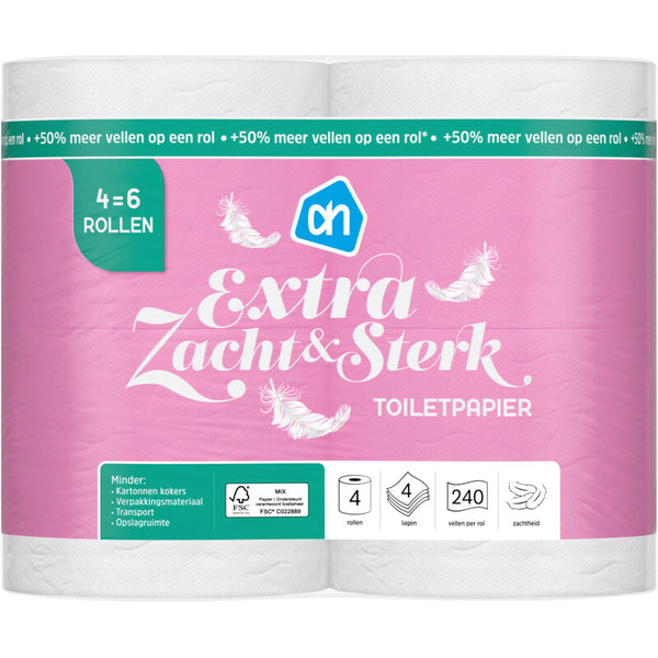 Toiletpapier zacht 4-laags 4=6 rollen