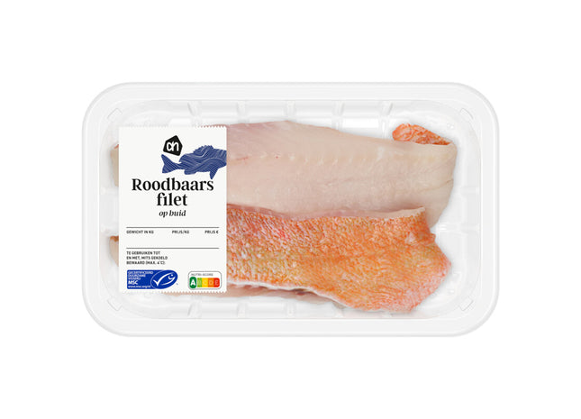 Roodbaarsfilet op huid