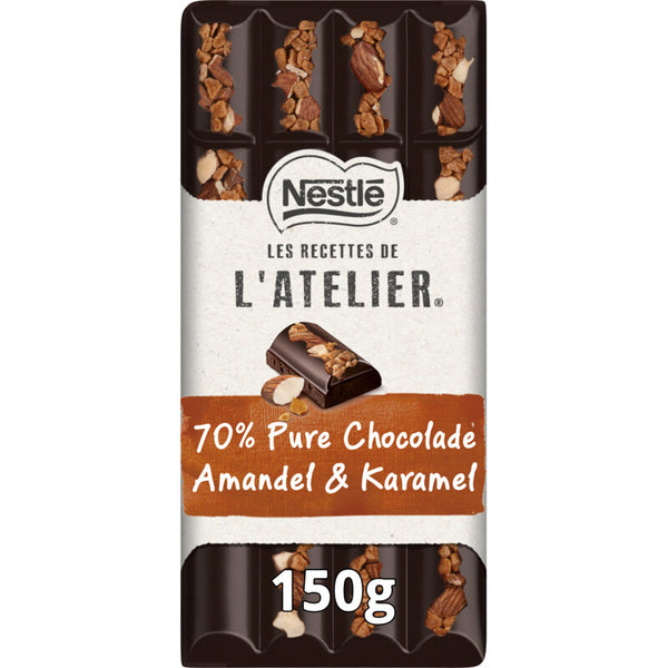 L'Atelier 70 % Zartbitter-Schokoladentafel Mandel & Karamell