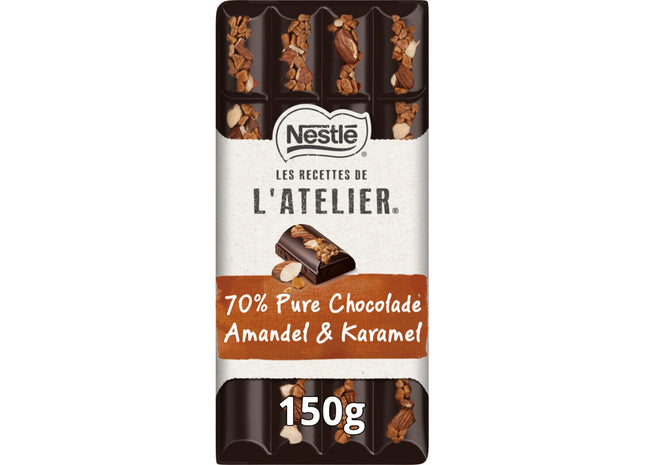 L'Atelier 70% Pure chocoladereep amandel & karamel