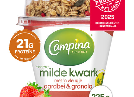 Campina Magere milde kwark aardbei & granola