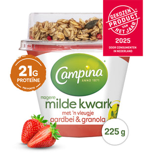 Campina Magere milde kwark aardbei & granola