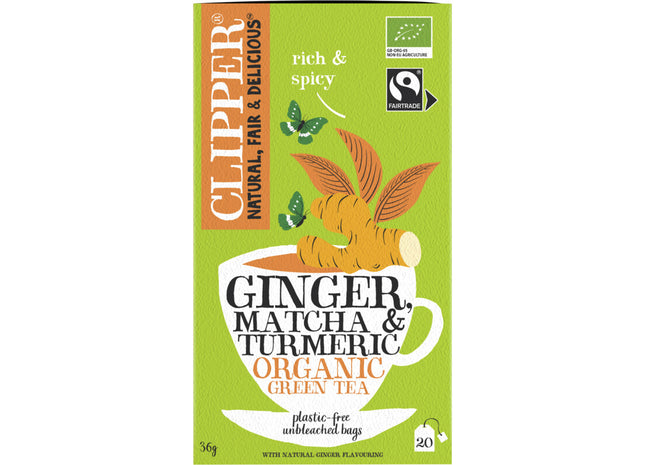Clipper Ginger matcha turmeric organic green tea