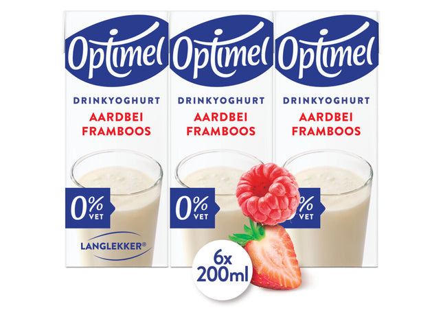 Optimel Langlekker drinkyoghurt aardbei framboos