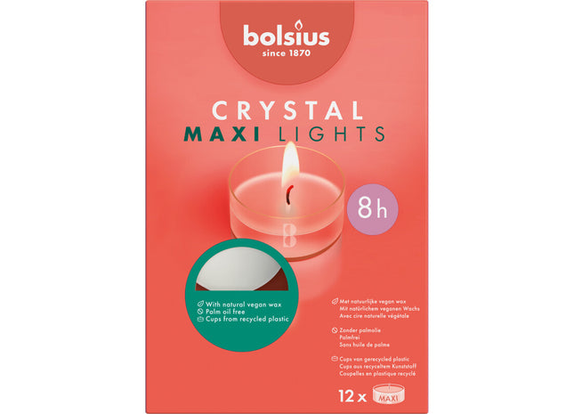 Bolsius Maxi waxinelichtje clear cup 8 branduren
