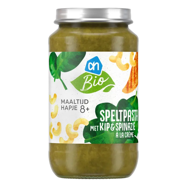 Biologische Dinkelpasta mit Huhn und Spinat ab 8 Monaten