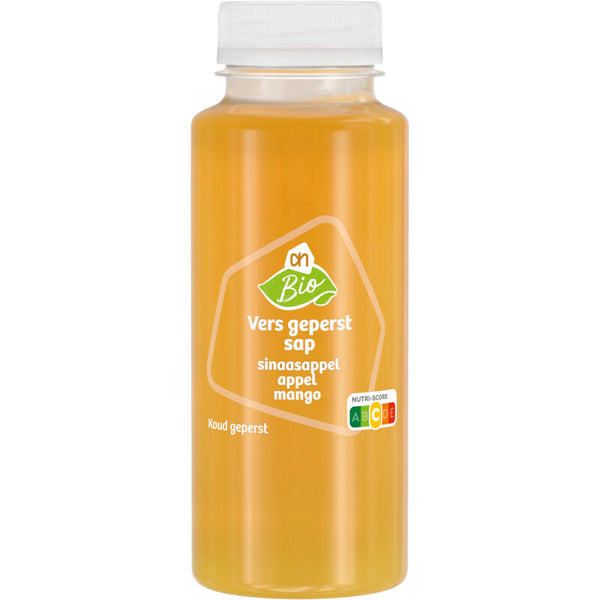 Organic Freshly pressed orange apple mango juice