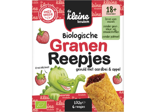 De Kleine Keuken Biologische granenreepjes aardbei 18m+